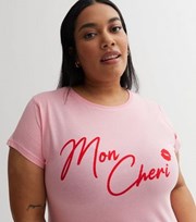 New Look Curves Pink Lips Mon Cheri Logo T-Shirt